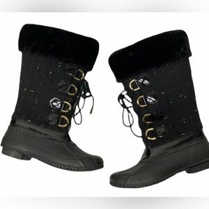 INC International Concepts Lorinah Black Tweed Fur Lined Winter Boots